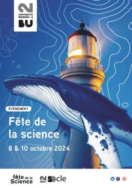 Baleine autour d'un phare, visuel officiel de la Fête de la science 2024