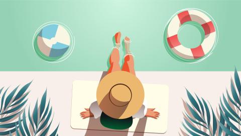 illustration femme au bord de la piscine