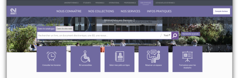 Capture d'écran des deux barres de recherche du site web des bibliothèques. 